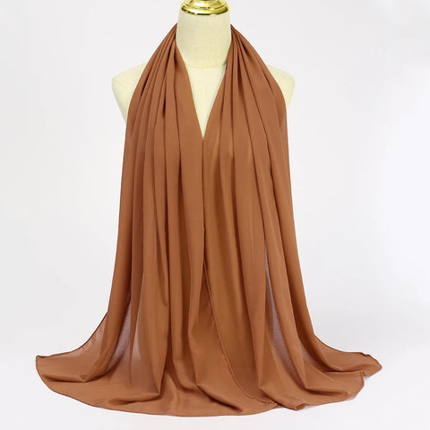 Elegant Muslim Chiffon Hijab Scarf - Lightweight Long Solid Color Head Wrap for Women