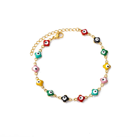 Stainless Steel Evil Eye Bracelet for Women - Enamel Blue Bead Bracelet for Summer Beach Style