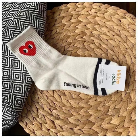 Korean Black and White Striped Polka Dot Casual Sports Socks
