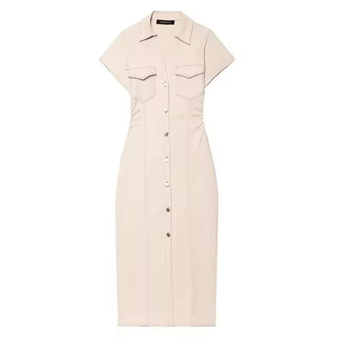 TRAF Denim Dress Women's Casual Midi Dress 2025