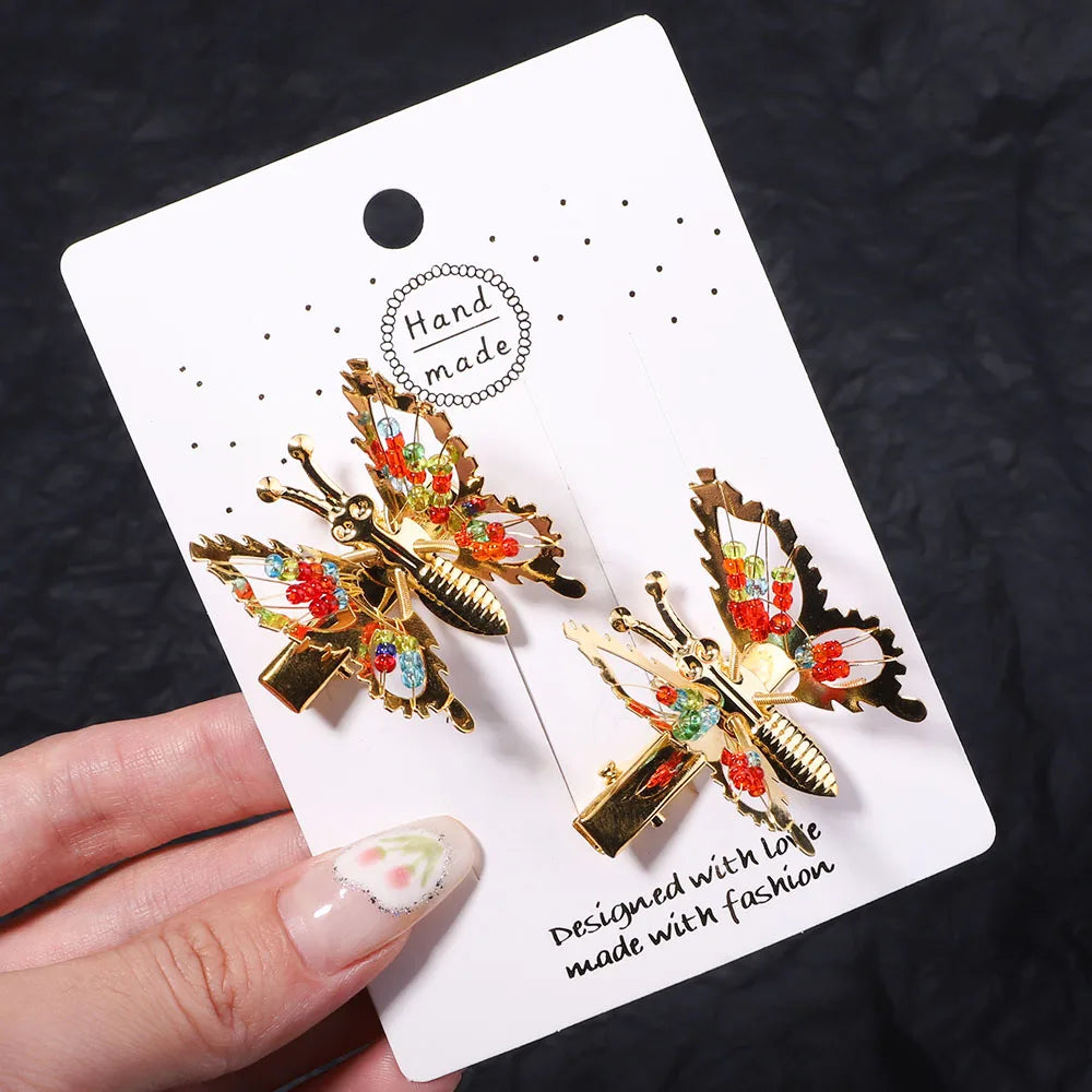 2Pcs/set Metal Will Move Simulation Butterfly Hair Clips for Women and Girls - Chic Duckbill Hairpins and Accessories