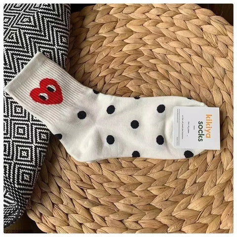 Korean Black and White Striped Polka Dot Casual Sports Socks