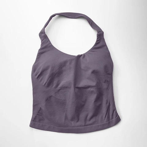 NCLAGEN Women's Longline Strappy Gym Halter Top - Padded Activewear for Yoga, Fitness & Running