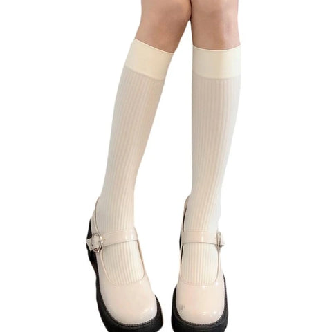 Women’s Lolita Fishnet Thigh High Socks - Japanese Style Heart Striped Lace Patterned Over Knee Long Stockings