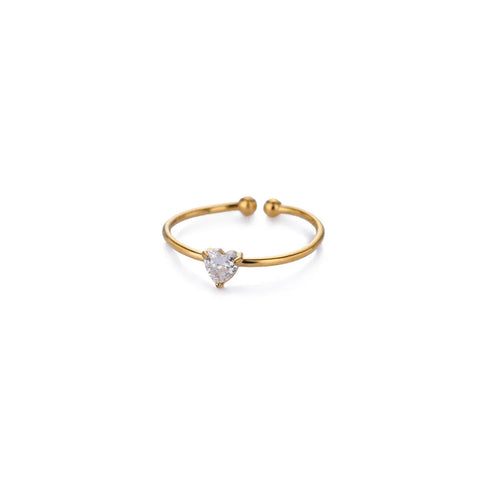 Zircon Heart Birthstone Rings for Women - Adjustable Gold Color Stainless Steel Wedding Jewelry Gift