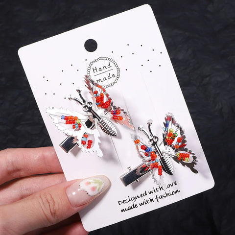2Pcs/set Metal Will Move Simulation Butterfly Hair Clips for Women and Girls - Chic Duckbill Hairpins and Accessories