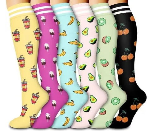6 Pairs of Floral Pattern Compression Stockings for Men & Women - Ideal for Edema and Varicose Veins