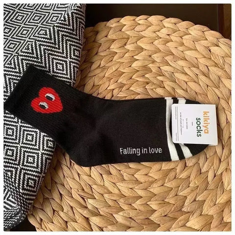 Korean Black and White Striped Polka Dot Casual Sports Socks