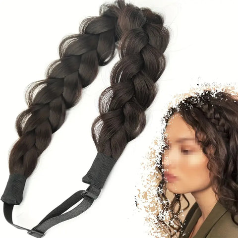 16-Inch Braided Synthetic Elastic Band Headband for Women – Stylish Hair Accessories in Black and Blonde