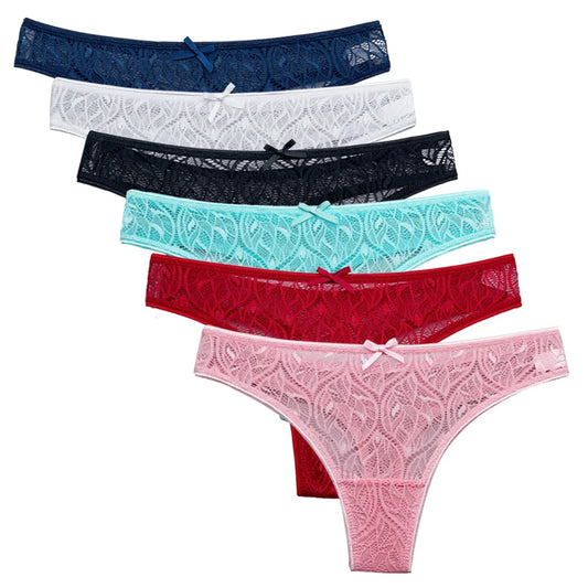 5 PCS/Set Sexy Lace Thong Women Low Waist Panties Transparent Underwear