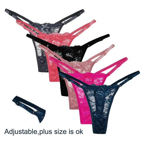 5PCS Set of Women's Sexy Lace Transparent Thongs – M-XL G-String Underwear
