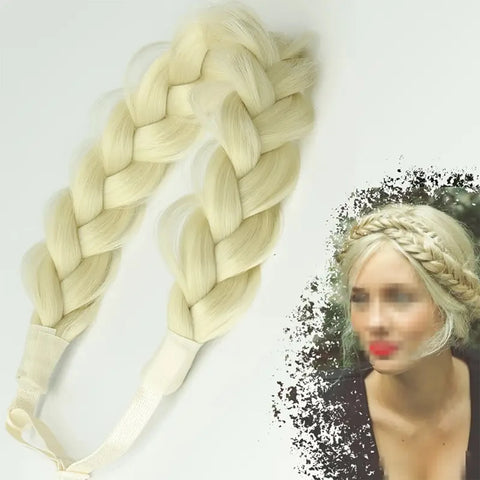 16-Inch Braided Synthetic Elastic Band Headband for Women – Stylish Hair Accessories in Black and Blonde