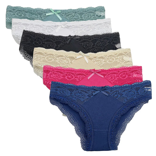 M-XL Women's Sexy Lace Panty Briefs 5 PCS Set - Cotton Underwear