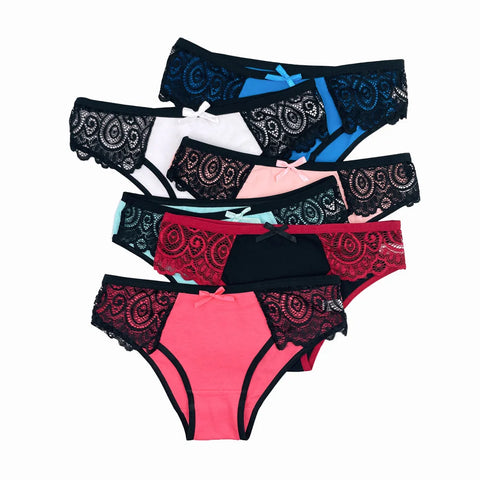 M-XL Women's Sexy Lace Panty Briefs 5 PCS Set - Cotton Underwear