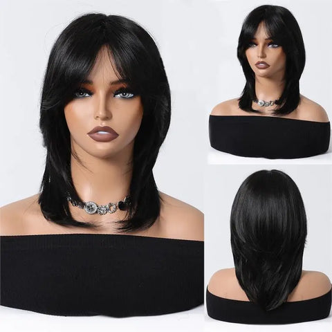 EASIHAIR Ombre Brown Blonde Wigs with Bangs - Layered Heat Resistant Synthetic Wig for Women