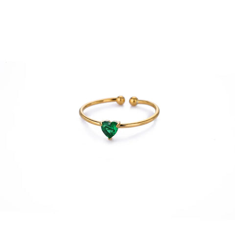 Zircon Heart Birthstone Rings for Women - Adjustable Gold Color Stainless Steel Wedding Jewelry Gift