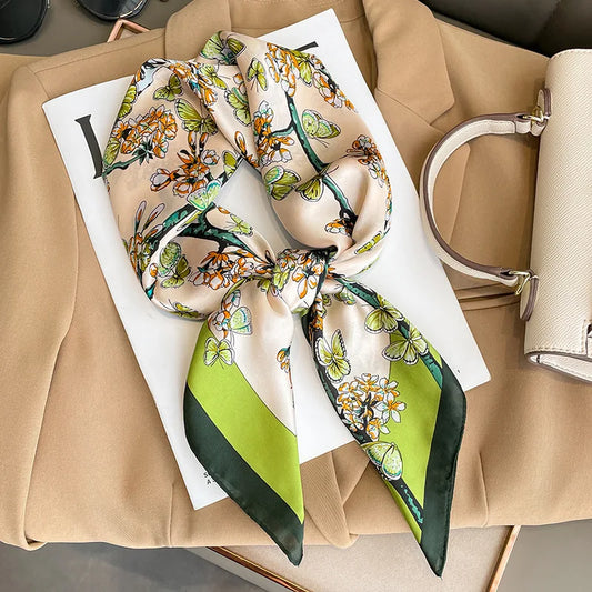 70cm Fashion Print Satin Silk Scarf for Women