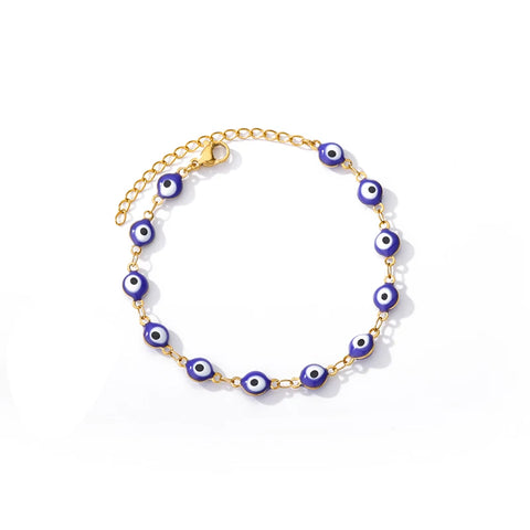 Stainless Steel Evil Eye Bracelet for Women - Enamel Blue Bead Bracelet for Summer Beach Style