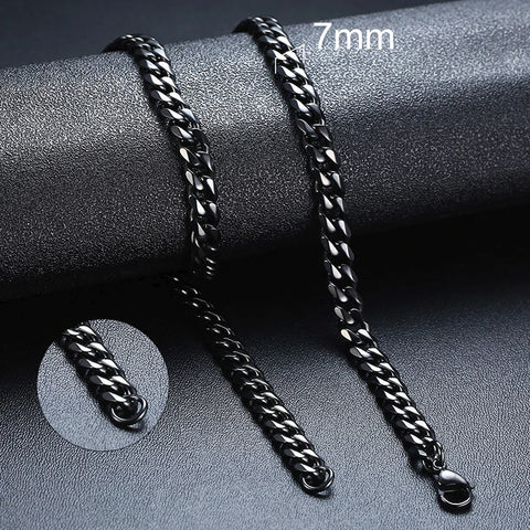 Stylish Punk Cuban Necklaces for Men and Women - Stainless Steel Miami Curb Collar in Silver, Black, and Gold