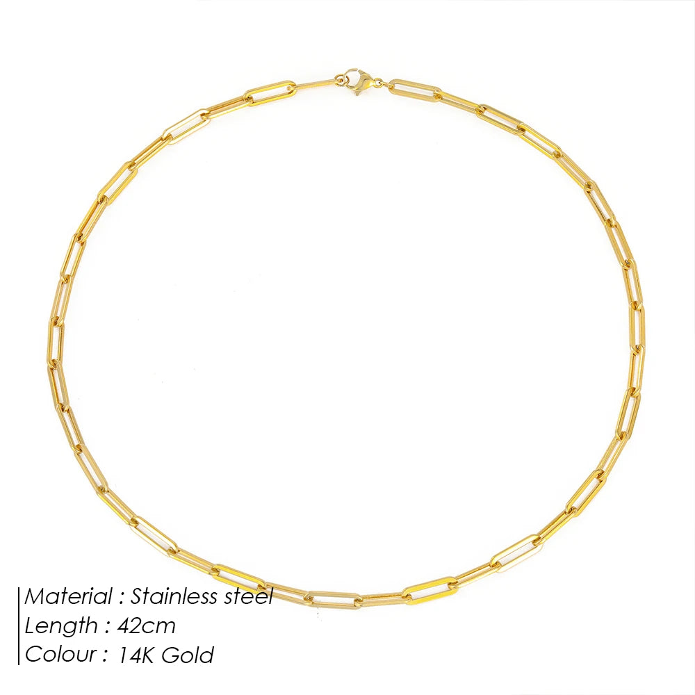 eManco Hot Fashion Paperclip Link Chain Necklace - Stainless Steel Gold Color for Women and Men