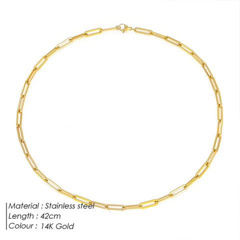 eManco Hot Fashion Paperclip Link Chain Necklace - Stainless Steel Gold Color for Women and Men