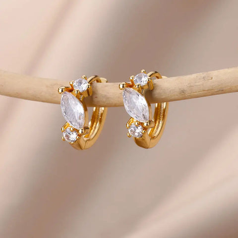 Fashion Zircon Circle Drop Earrings for Women - Gold Stainless Steel Dangle Jewelry Gift