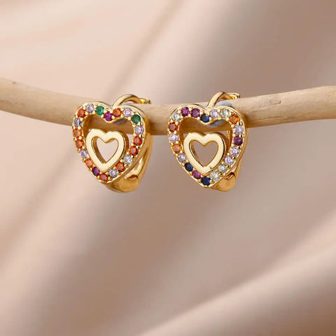 Fashion Zircon Circle Drop Earrings for Women - Gold Stainless Steel Dangle Jewelry Gift