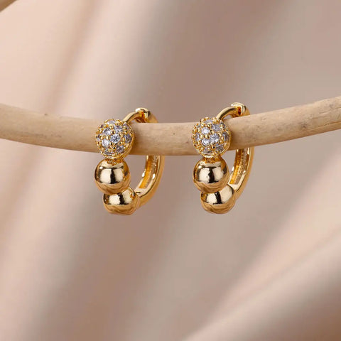 Fashion Zircon Circle Drop Earrings for Women - Gold Stainless Steel Dangle Jewelry Gift
