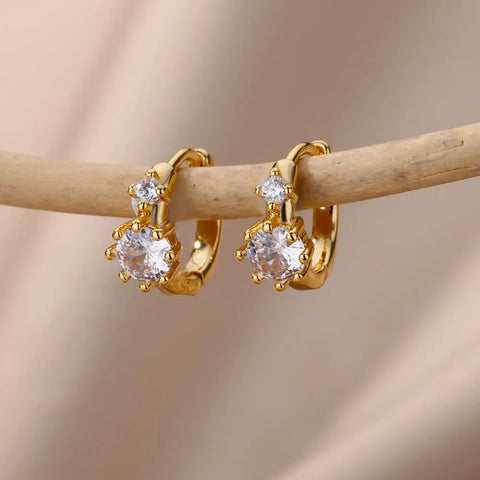 Fashion Zircon Circle Drop Earrings for Women - Gold Stainless Steel Dangle Jewelry Gift