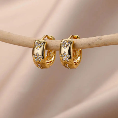 Fashion Zircon Circle Drop Earrings for Women - Gold Stainless Steel Dangle Jewelry Gift