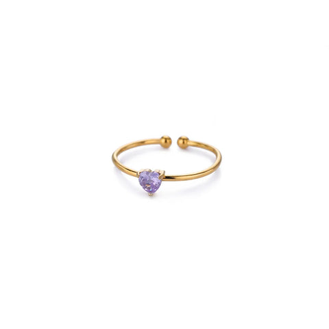 Zircon Heart Birthstone Rings for Women - Adjustable Gold Color Stainless Steel Wedding Jewelry Gift