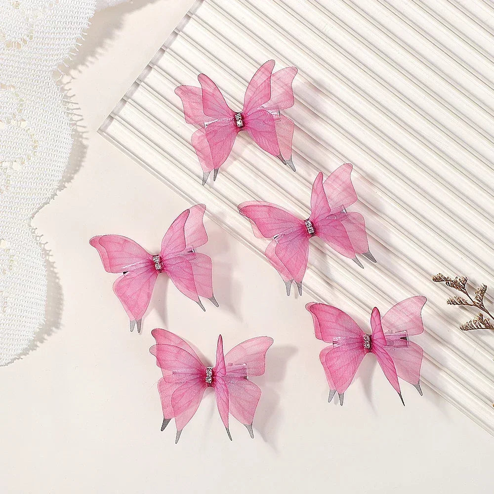 5pcs/set Cute Mesh Double-layer Simulation Butterfly Hairpins – Colorful Gradient Headwear for Lovely Girls