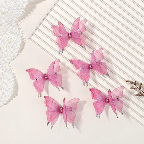 5pcs/set Cute Mesh Double-layer Simulation Butterfly Hairpins – Colorful Gradient Headwear for Lovely Girls