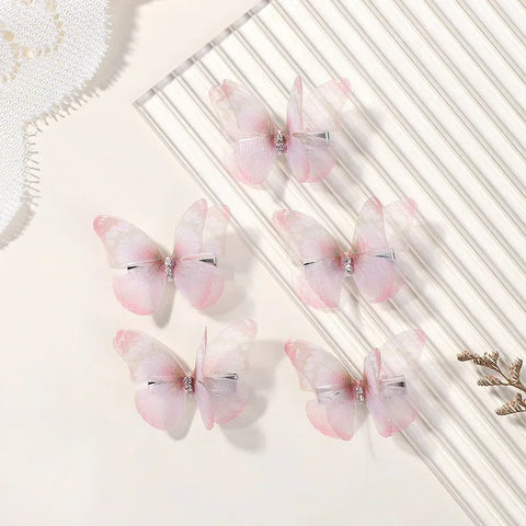 5pcs/set Cute Mesh Double-layer Simulation Butterfly Hairpins – Colorful Gradient Headwear for Lovely Girls