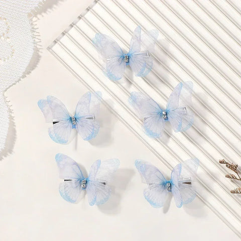 5pcs/set Cute Mesh Double-layer Simulation Butterfly Hairpins – Colorful Gradient Headwear for Lovely Girls