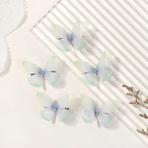 5pcs/set Cute Mesh Double-layer Simulation Butterfly Hairpins – Colorful Gradient Headwear for Lovely Girls
