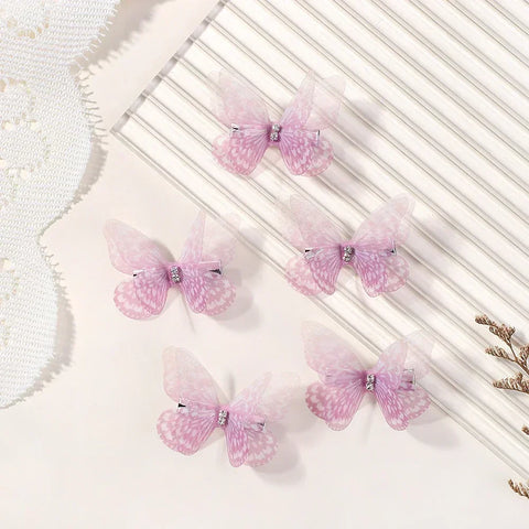 5pcs/set Cute Mesh Double-layer Simulation Butterfly Hairpins – Colorful Gradient Headwear for Lovely Girls