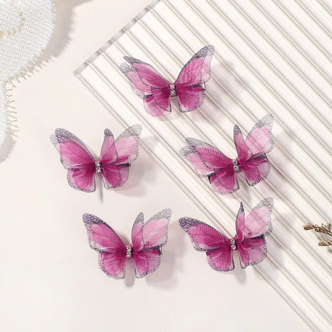 5pcs/set Cute Mesh Double-layer Simulation Butterfly Hairpins – Colorful Gradient Headwear for Lovely Girls