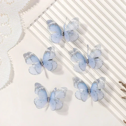 5pcs/set Cute Mesh Double-layer Simulation Butterfly Hairpins – Colorful Gradient Headwear for Lovely Girls