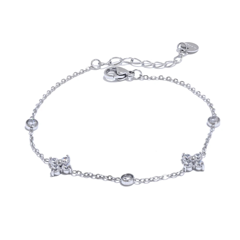 Yhpup Delicate Cubic Zirconia Flower Chain Thin Bracelet Bangle - Rust Proof Stainless Steel Jewelry for Office Ladies