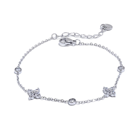 Yhpup Delicate Cubic Zirconia Flower Chain Thin Bracelet Bangle - Rust Proof Stainless Steel Jewelry for Office Ladies