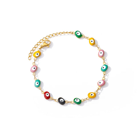 Stainless Steel Evil Eye Bracelet for Women - Enamel Blue Bead Bracelet for Summer Beach Style