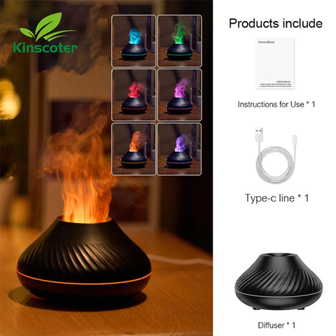 KINSCOTER Volcanic Aroma Diffuser Essential Oil Lamp - 130ml USB Portable Air Humidifier with Color Flame Night Light