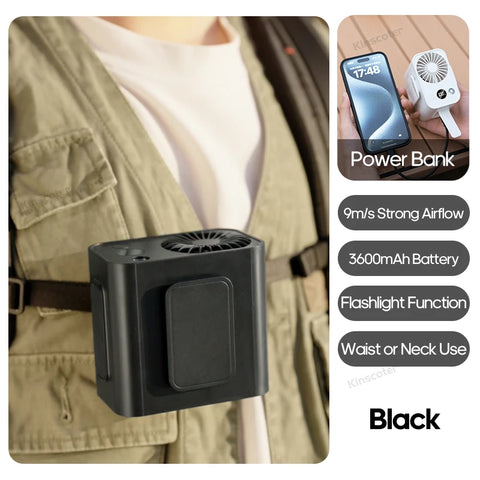 KINSCOTER Outdoor Wearable Waist Fan - 8000mAh Portable Cooling Fan with Power Bank