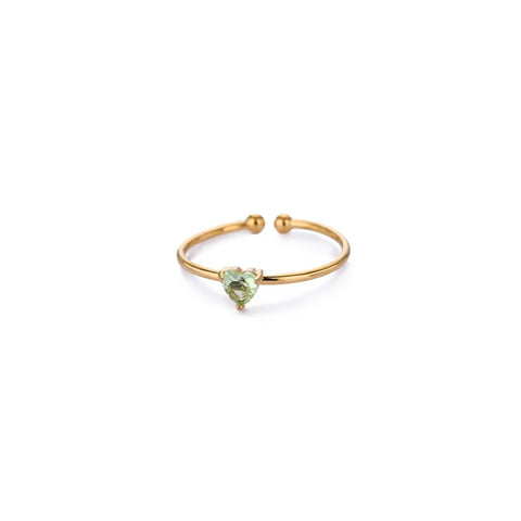 Zircon Heart Birthstone Rings for Women - Adjustable Gold Color Stainless Steel Wedding Jewelry Gift