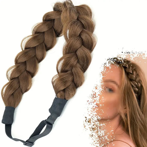 16-Inch Braided Synthetic Elastic Band Headband for Women – Stylish Hair Accessories in Black and Blonde