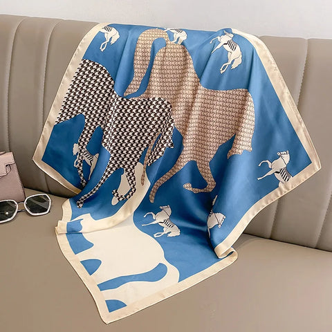 70cm Fashion Print Satin Silk Scarf for Women