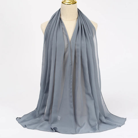 Elegant Muslim Chiffon Hijab Scarf - Lightweight Long Solid Color Head Wrap for Women