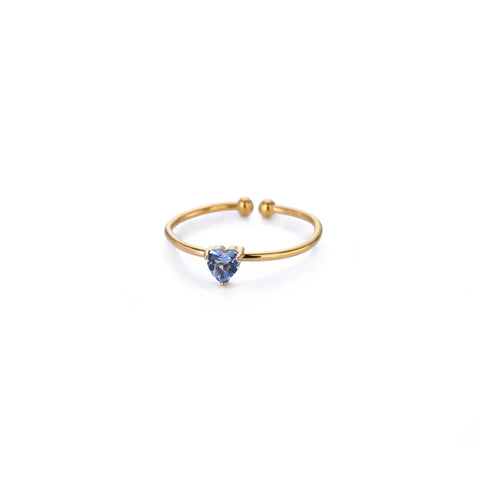 Zircon Heart Birthstone Rings for Women - Adjustable Gold Color Stainless Steel Wedding Jewelry Gift
