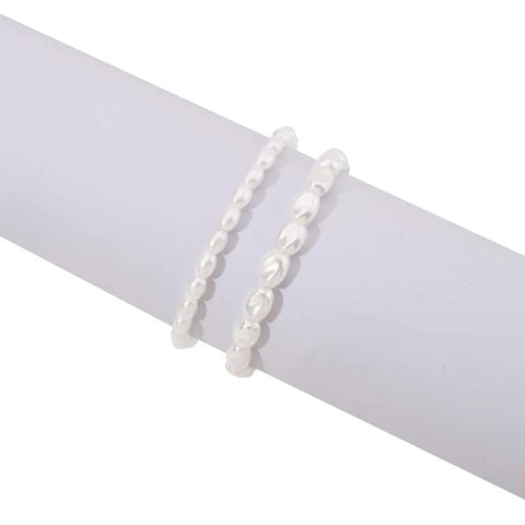 Vintage White Imitation Pearl Beads Choker Necklace for Women - Elegant Double Layer Elastic Short Chain Wedding Jewelry
